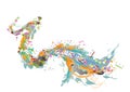 Abstract musical design with a treble clef and colorful splashes, notes and waves. Royalty Free Stock Photo